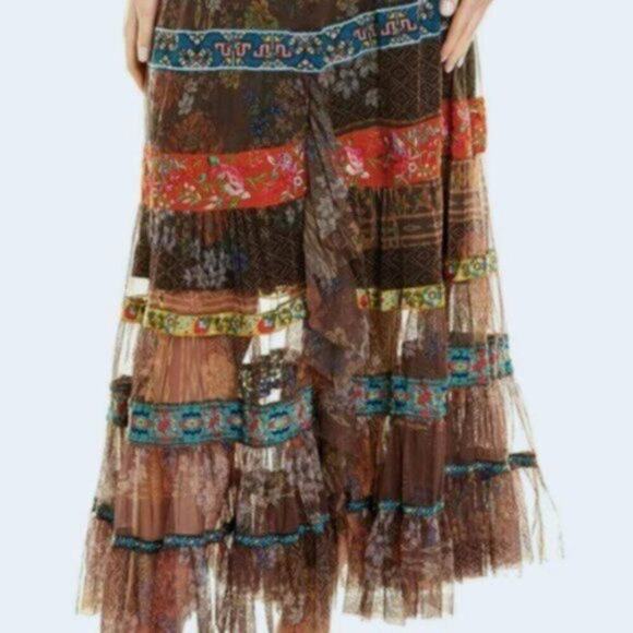 Johnny Was Wilhelmena Tiered Mesh Skirt multi colored XL - Picture 6 of 14